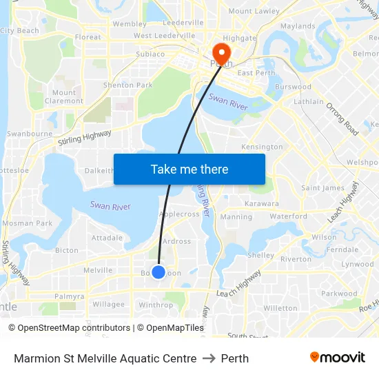 Marmion St Melville Aquatic Centre to Perth map