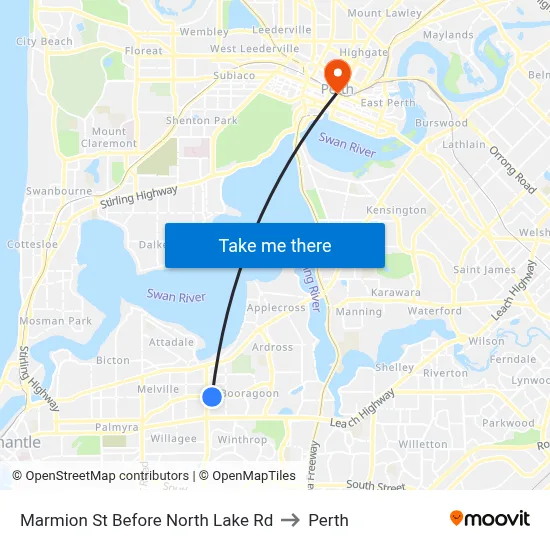 Marmion St Before North Lake Rd to Perth map