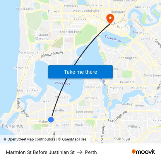 Marmion St Before Justinian St to Perth map