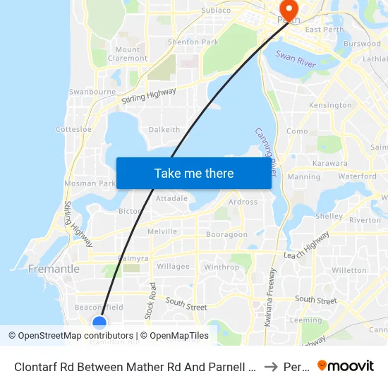 Clontarf Rd Between Mather Rd And Parnell Rd to Perth map