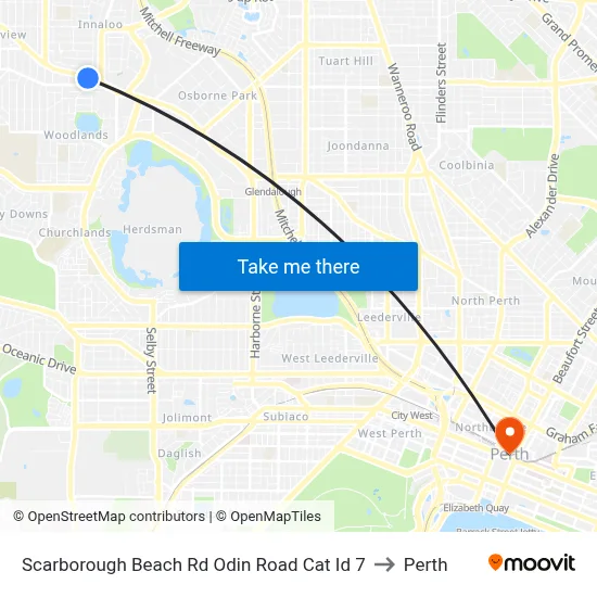 Scarborough Beach Rd Odin Road Cat Id 7 to Perth map