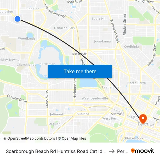 Scarborough Beach Rd Huntriss Road Cat Id 10 to Perth map
