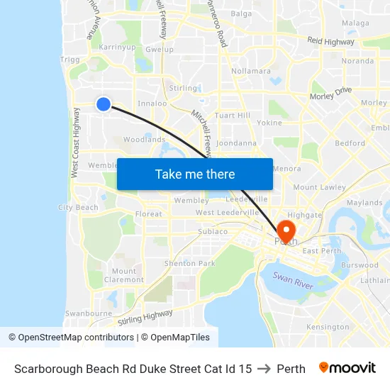 Scarborough Beach Rd Duke Street Cat Id 15 to Perth map