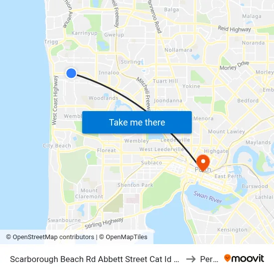 Scarborough Beach Rd Abbett Street Cat Id 16 to Perth map