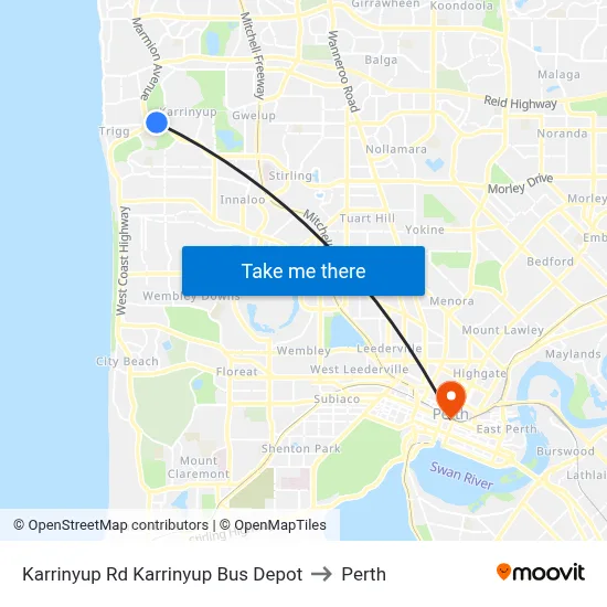 Karrinyup Rd Karrinyup Bus Depot to Perth map