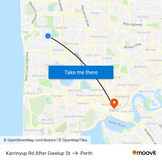 Karrinyup Rd After Gwelup St to Perth map
