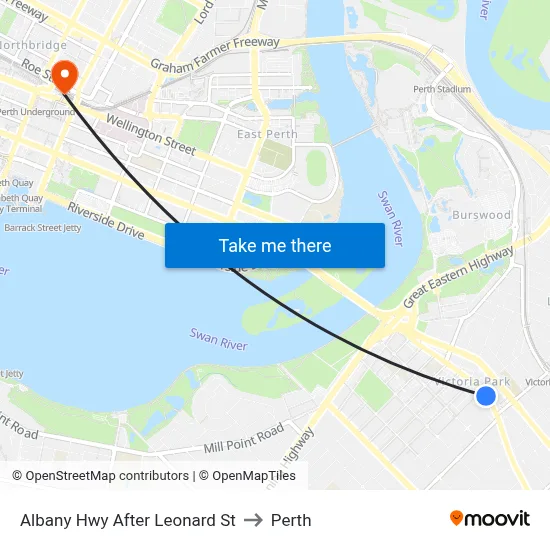 Albany Hwy After Leonard St to Perth map