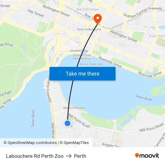 Labouchere Rd Perth Zoo to Perth map