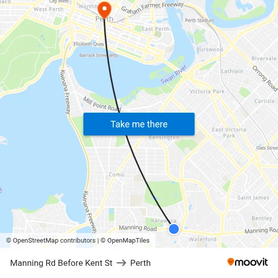 Manning Rd Before Kent St to Perth map