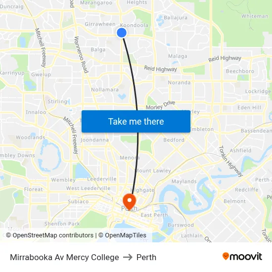 Mirrabooka Av Mercy College to Perth map