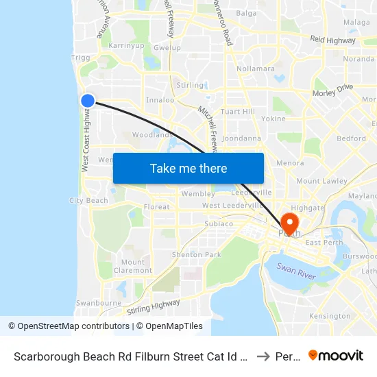 Scarborough Beach Rd Filburn Street Cat Id 21 to Perth map