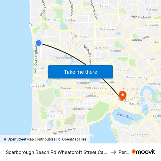 Scarborough Beach Rd Wheatcroft Street Cat Id 22 to Perth map