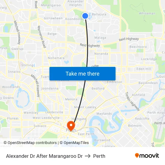 Alexander Dr After Marangaroo Dr to Perth map
