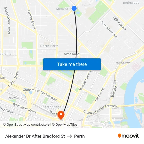 Alexander Dr After Bradford St to Perth map