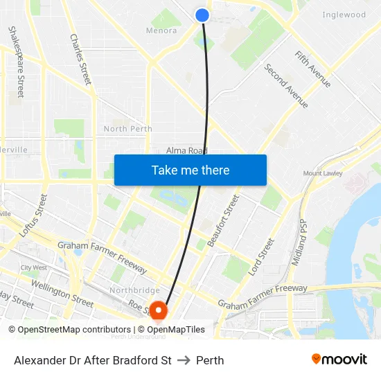 Alexander Dr After Bradford St to Perth map