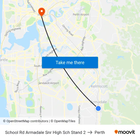 School Rd Armadale Snr High Sch Stand 2 to Perth map