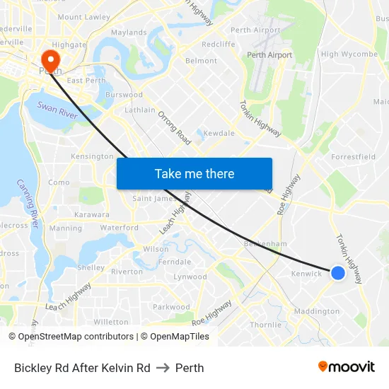 Bickley Rd After Kelvin Rd to Perth map