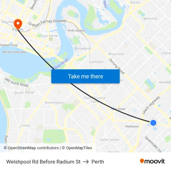 Welshpool Rd Before Radium St to Perth map