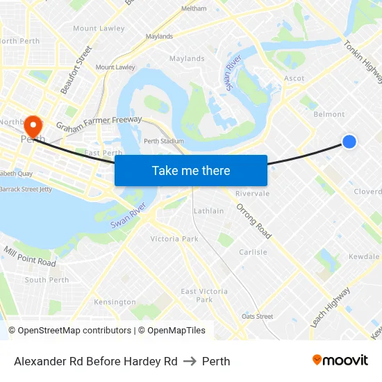 Alexander Rd Before Hardey Rd to Perth map