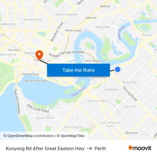 Kooyong Rd After Great Eastern Hwy to Perth map