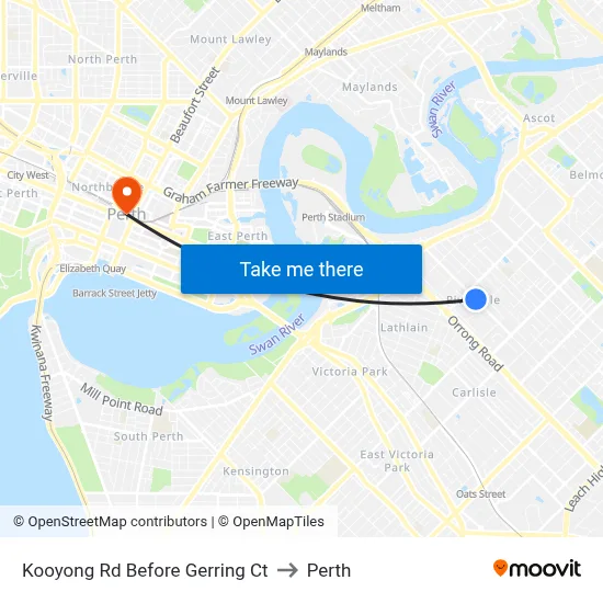 Kooyong Rd Before Gerring Ct to Perth map