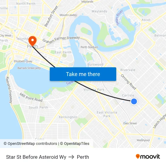 Star St Before Asteroid Wy to Perth map