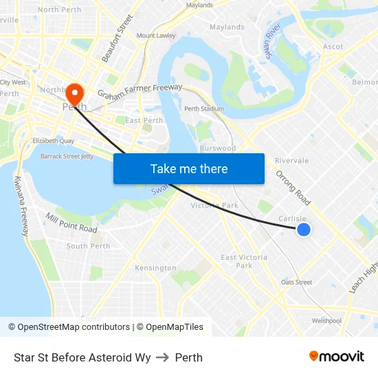 Star St Before Asteroid Wy to Perth map