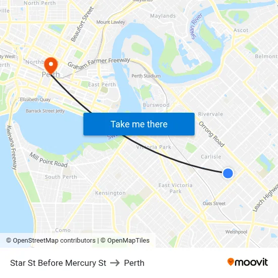 Star St Before Mercury St to Perth map