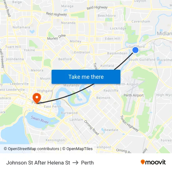 Johnson St After Helena St to Perth map