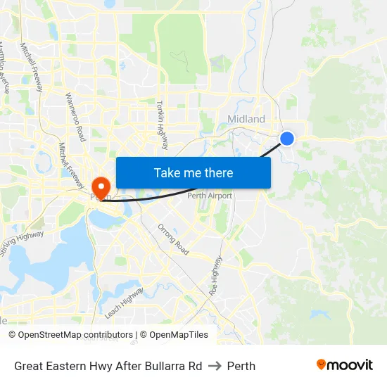 Great Eastern Hwy After Bullarra Rd to Perth map