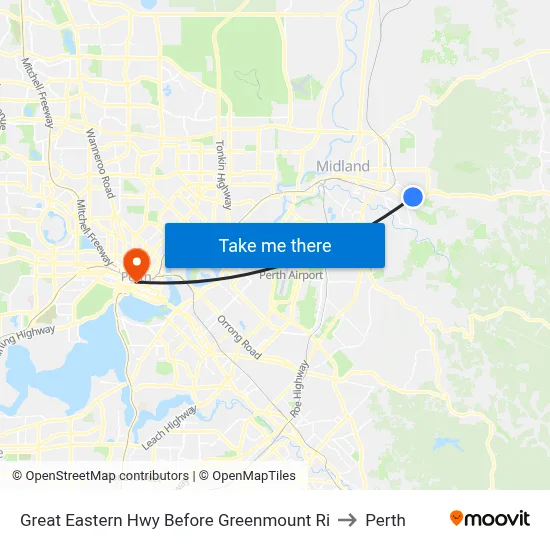 Great Eastern Hwy Before Greenmount Ri to Perth map
