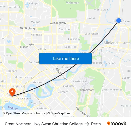 Great Northern Hwy Swan Christian College to Perth map