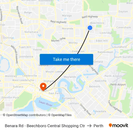 Benara Rd - Beechboro Central Shopping Ctr to Perth map