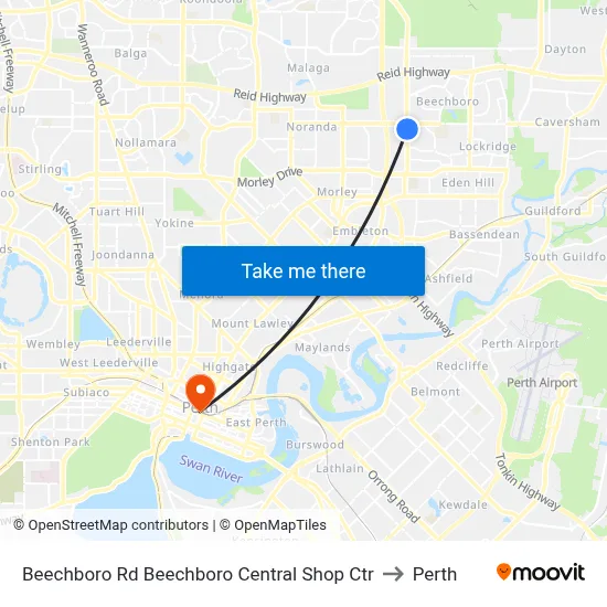 Beechboro Rd Beechboro Central Shop Ctr to Perth map