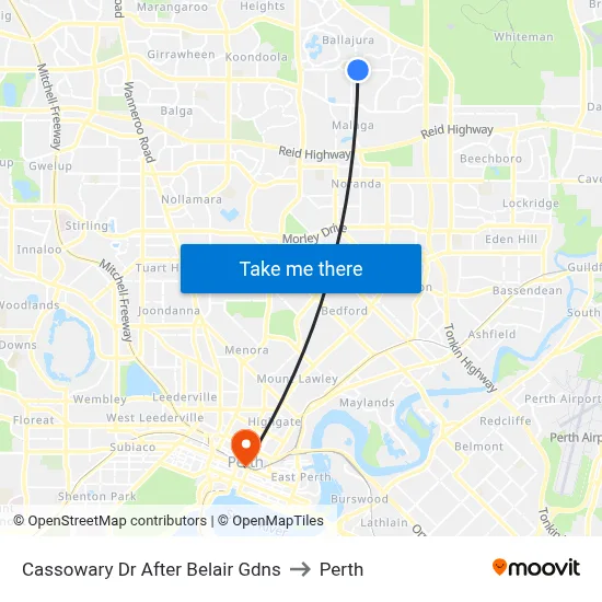 Cassowary Dr After Belair Gdns to Perth map