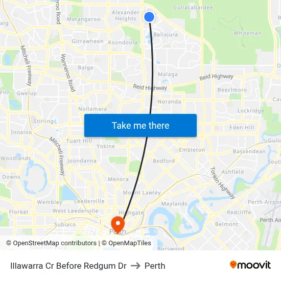 Illawarra Cr Before Redgum Dr to Perth map
