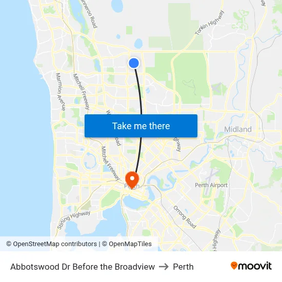 Abbotswood Dr Before the Broadview to Perth map