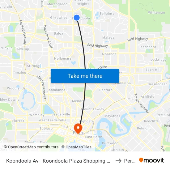 Koondoola Av - Koondoola Plaza Shopping Ctr to Perth map
