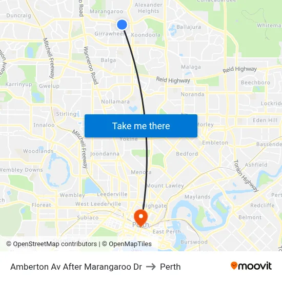 Amberton Av After Marangaroo Dr to Perth map