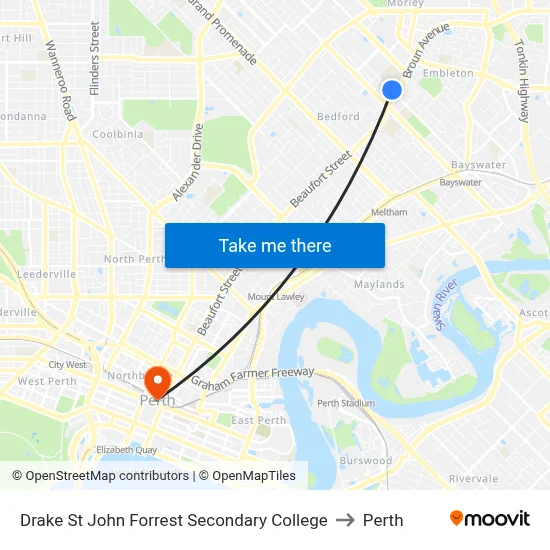 Drake St John Forrest Secondary College to Perth map