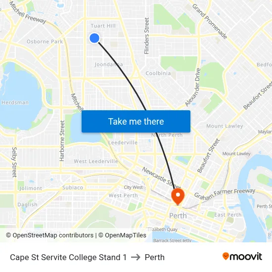 Cape St Servite College Stand 1 to Perth map