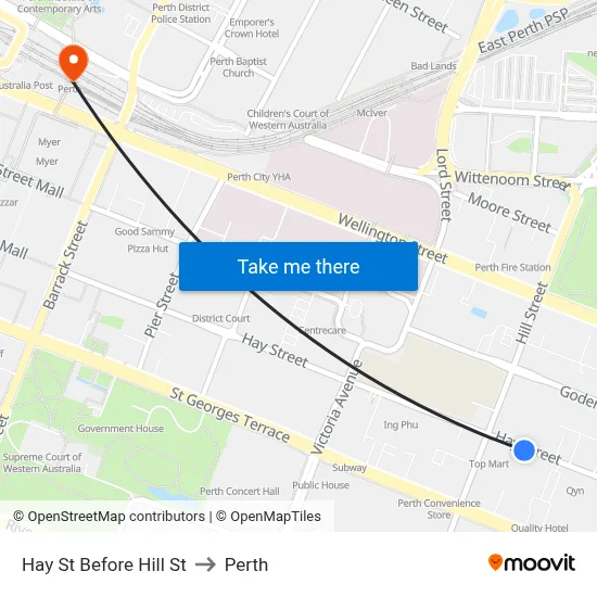 Hay St Before Hill St to Perth map