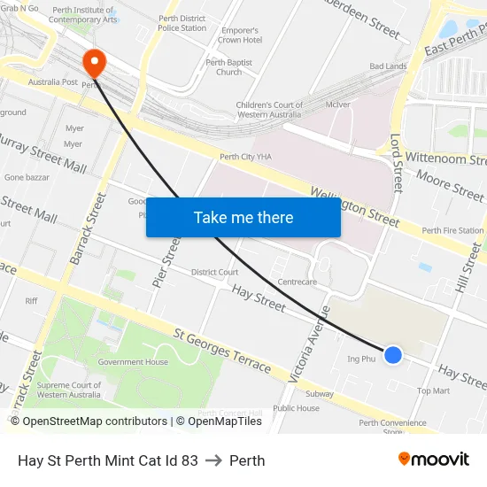 Hay St Perth Mint Cat Id 83 to Perth map