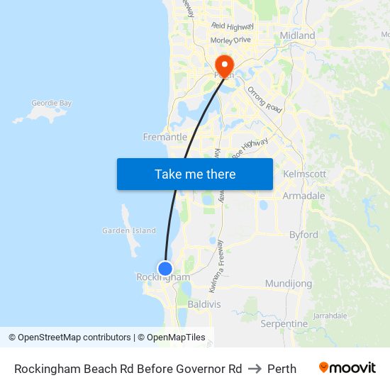 Rockingham Beach Rd Before Governor Rd to Perth map
