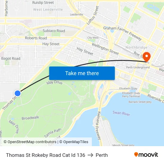 Thomas St Rokeby Road Cat Id 136 to Perth map