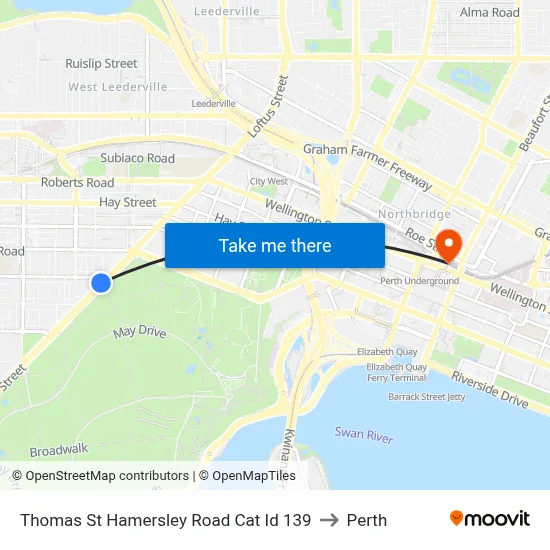 Thomas St Hamersley Road Cat Id 139 to Perth map