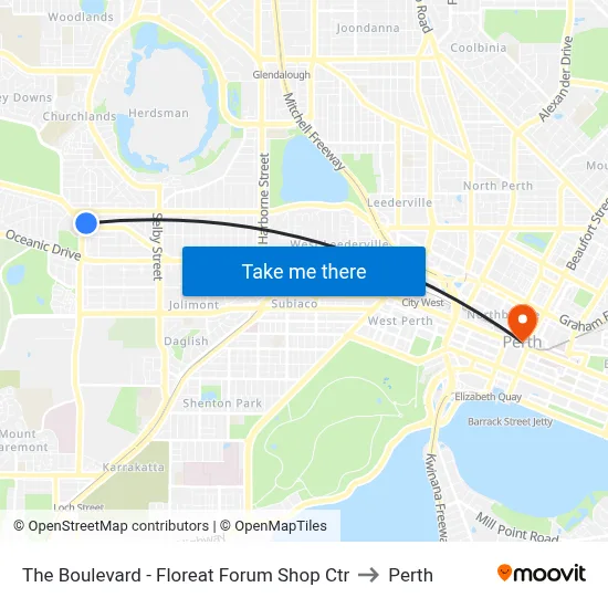 The Boulevard  - Floreat Forum Shop Ctr to Perth map