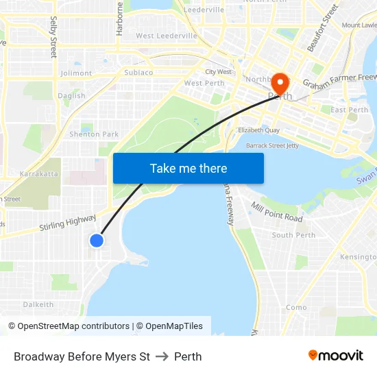 Broadway   Before Myers St to Perth map