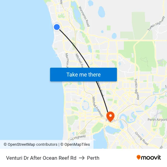 Venturi Dr After Ocean Reef Rd to Perth map