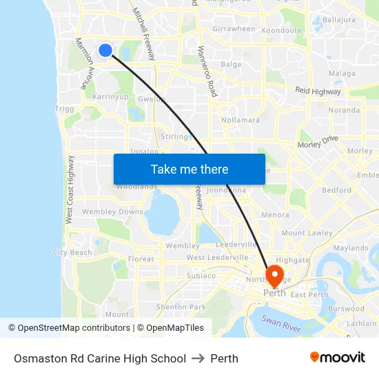 Osmaston Rd Carine High School to Perth map